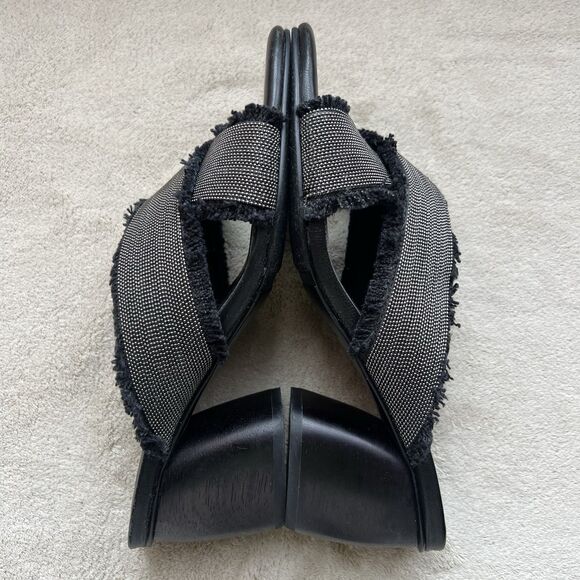 VANELi Baret Black Fringed Canvas Silver Small Studs Block Heel Sandal Women 6.5 - Picture 4 of 16